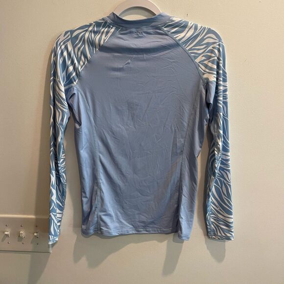 EVO Rashguard Long Sleeve SPF Swim Shirt Blue Zebra Print Large Performance - Picture 7 of 11